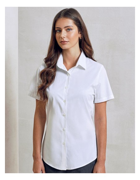 PRE-PR346-Womens Stretch Fit Poplin Short Sleeve Cotton Shirt 2